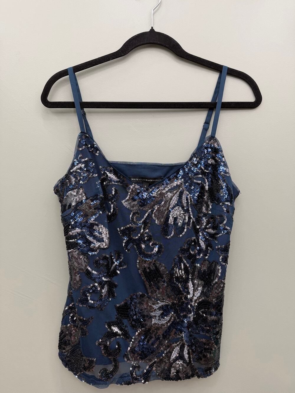 White House Black Market Blue Sequin Cami Tank Party Cocktail Top Small
